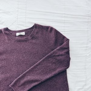 Pinque by Stitch Fix Purple Crewneck Knit Sweater with Rolled Bottom Hem